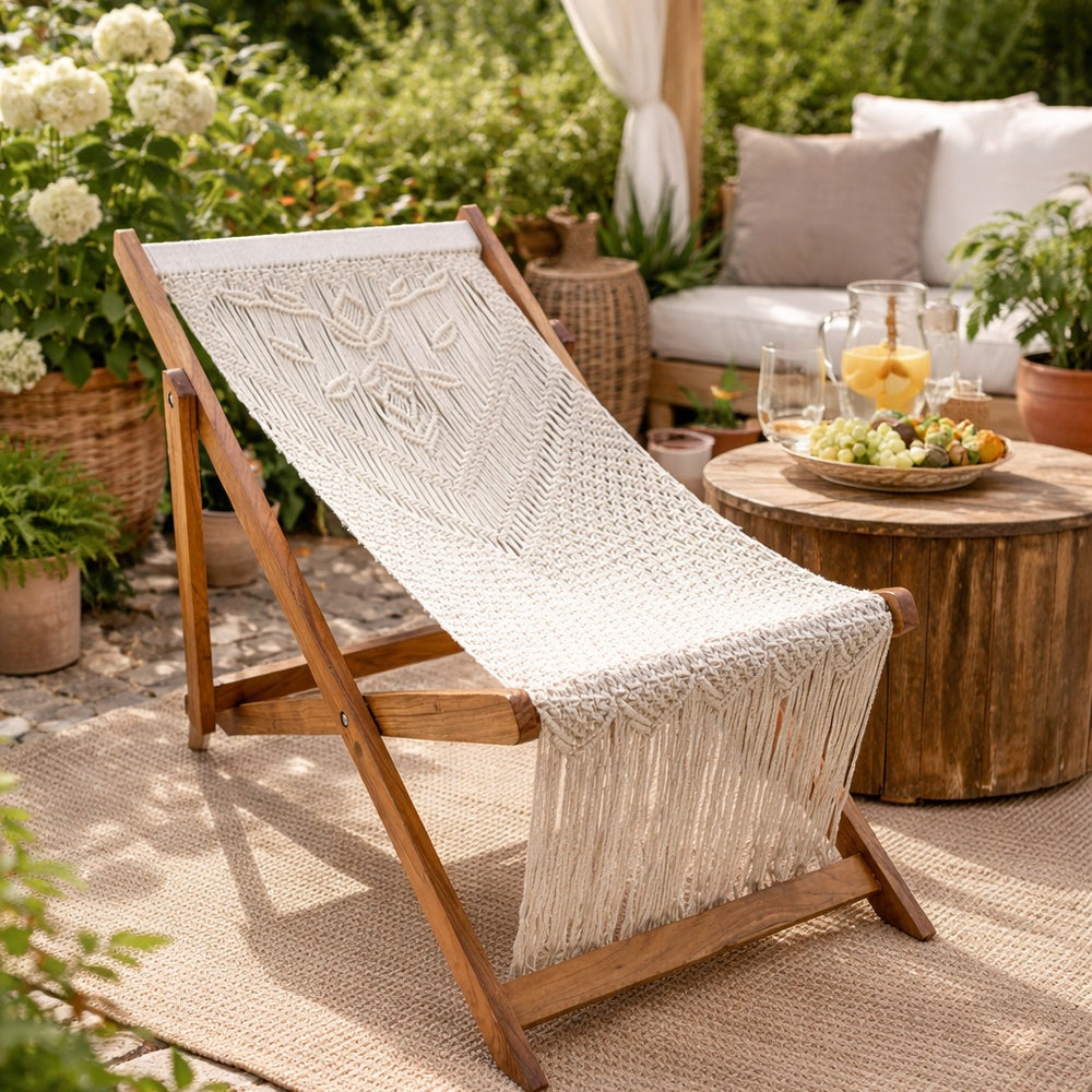 Sedia pieghevole sdraio con struttura in legno e finitura in cotone 60x16xH144 cm Tunisi