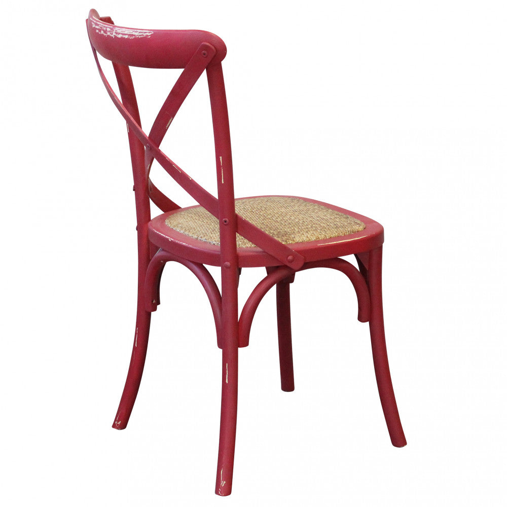 Sedia da pranzo in legno con schienale a croce e seduta in rattan 46x42xH87 cm Cross