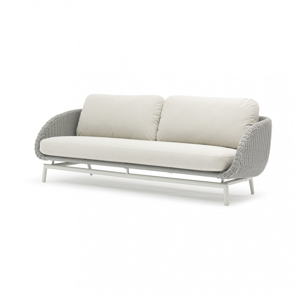 Salotto giardino 3 posti con cuscini inclusi e struttura in alluminio rivestimento in corda Lysandre