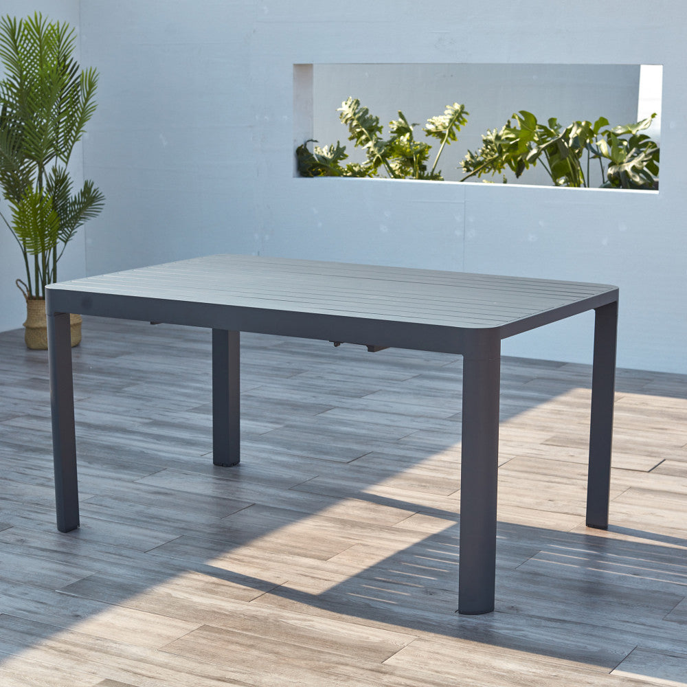 Table d'extérieur 100x150 cm en aluminium avec plateau à lattes extensible en largeur Square Maxi