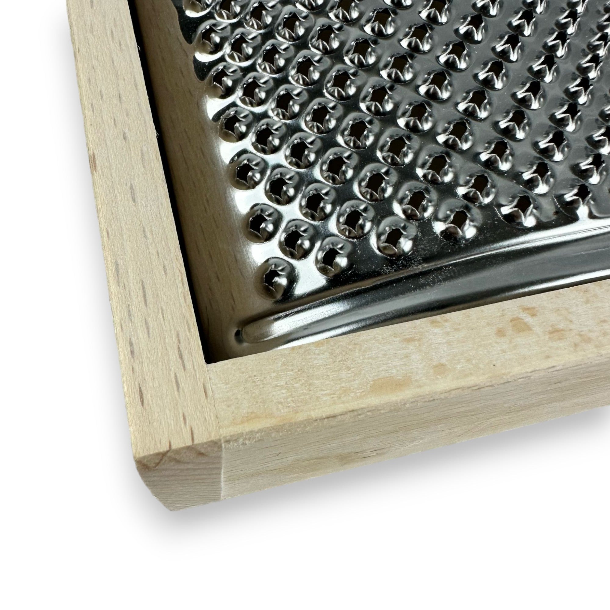 Râpe en acier inoxydable avec manche en bois et tiroir de récupération 