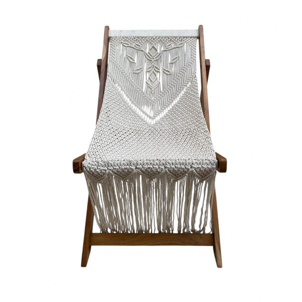 Sedia pieghevole sdraio con struttura in legno e finitura in cotone 60x16xH144 cm Tunisi