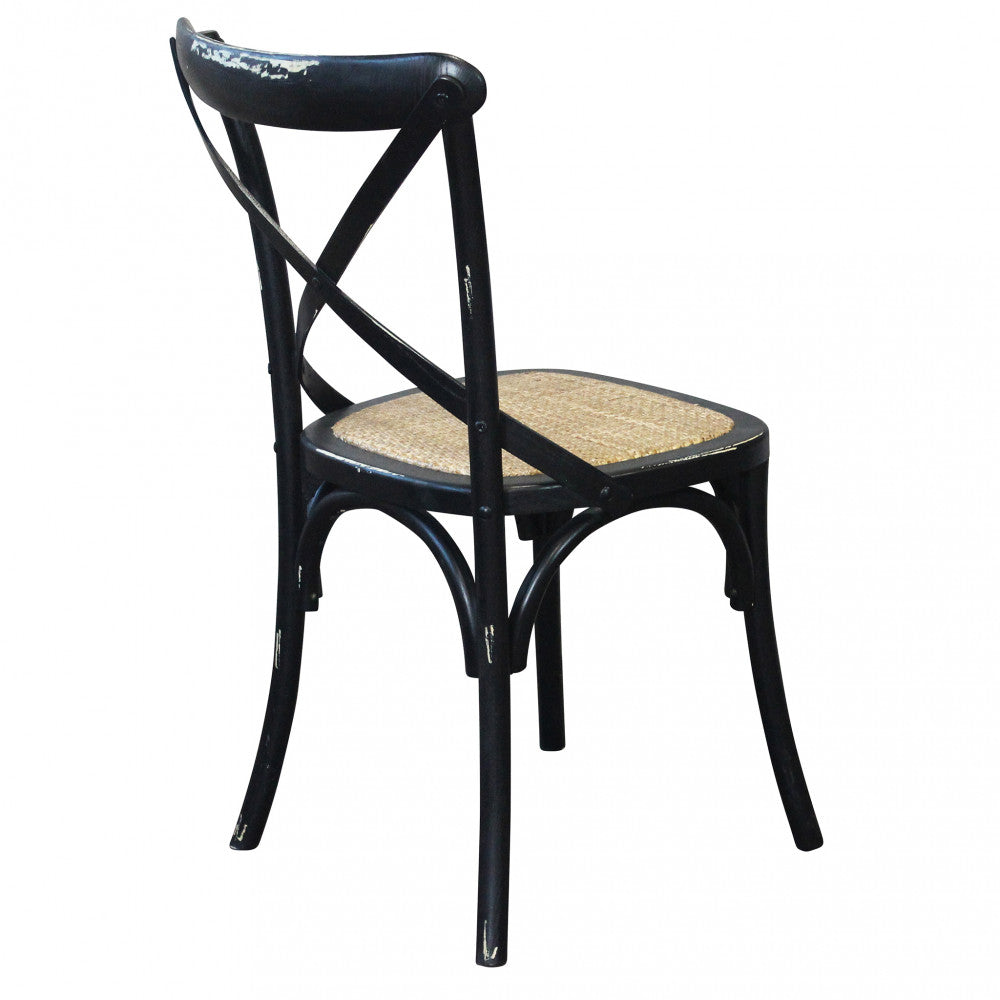 Sedia da pranzo in legno con schienale a croce e seduta in rattan 46x42xH87 cm Cross
