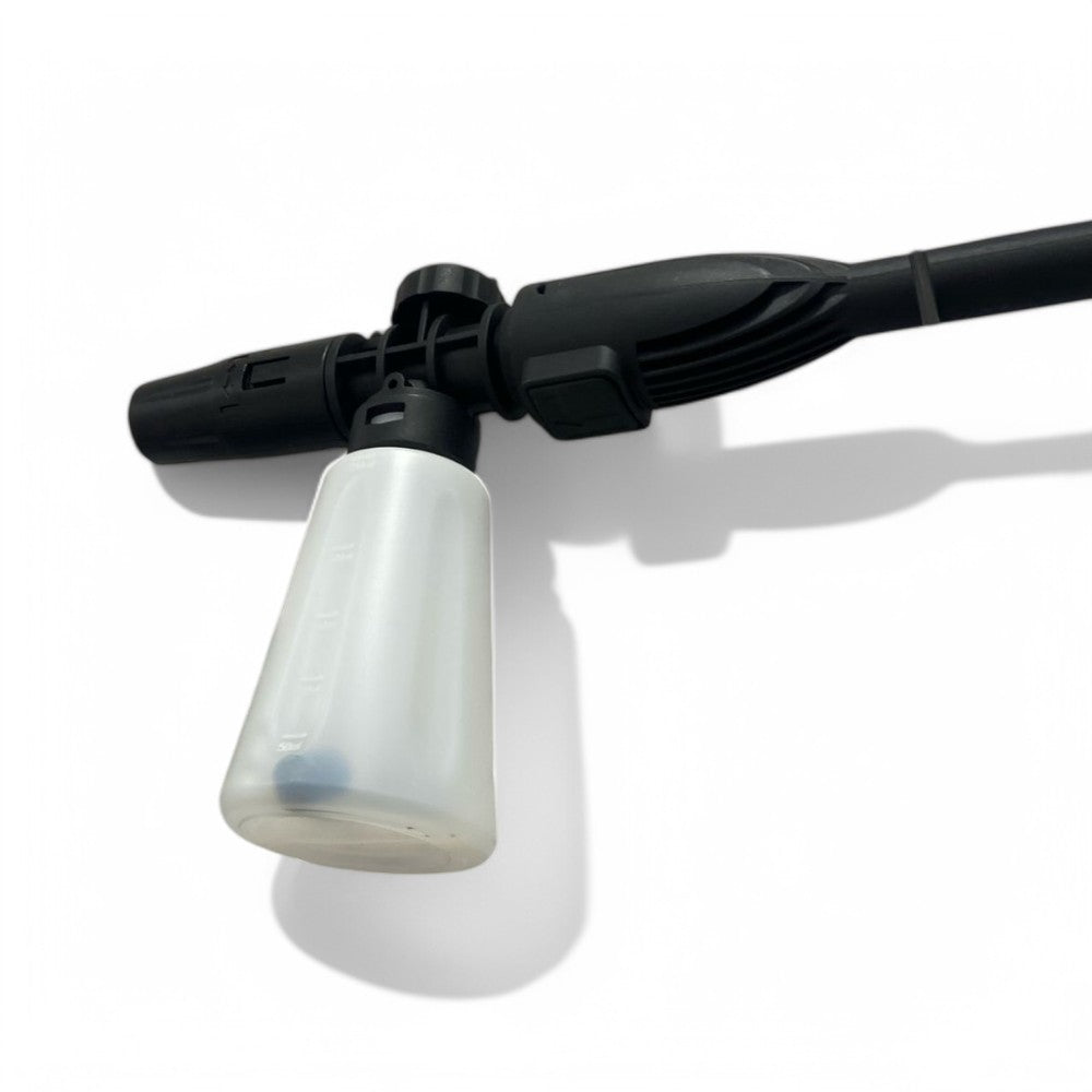 Idropulitrice a batteria 18V getto 2 mt. con lancia lunga e corta tubo flessibile contenitore schiuma 250 ml