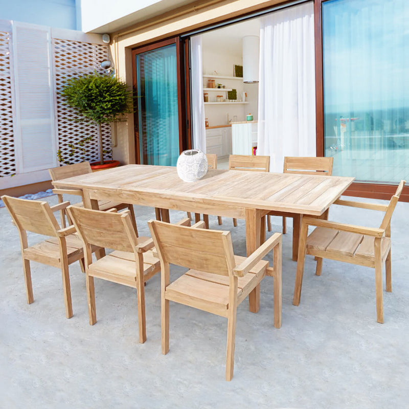 Tavolo allungabile 220/300x100x75 cm da esterno o interno in legno teak con piano in doghe Doriano