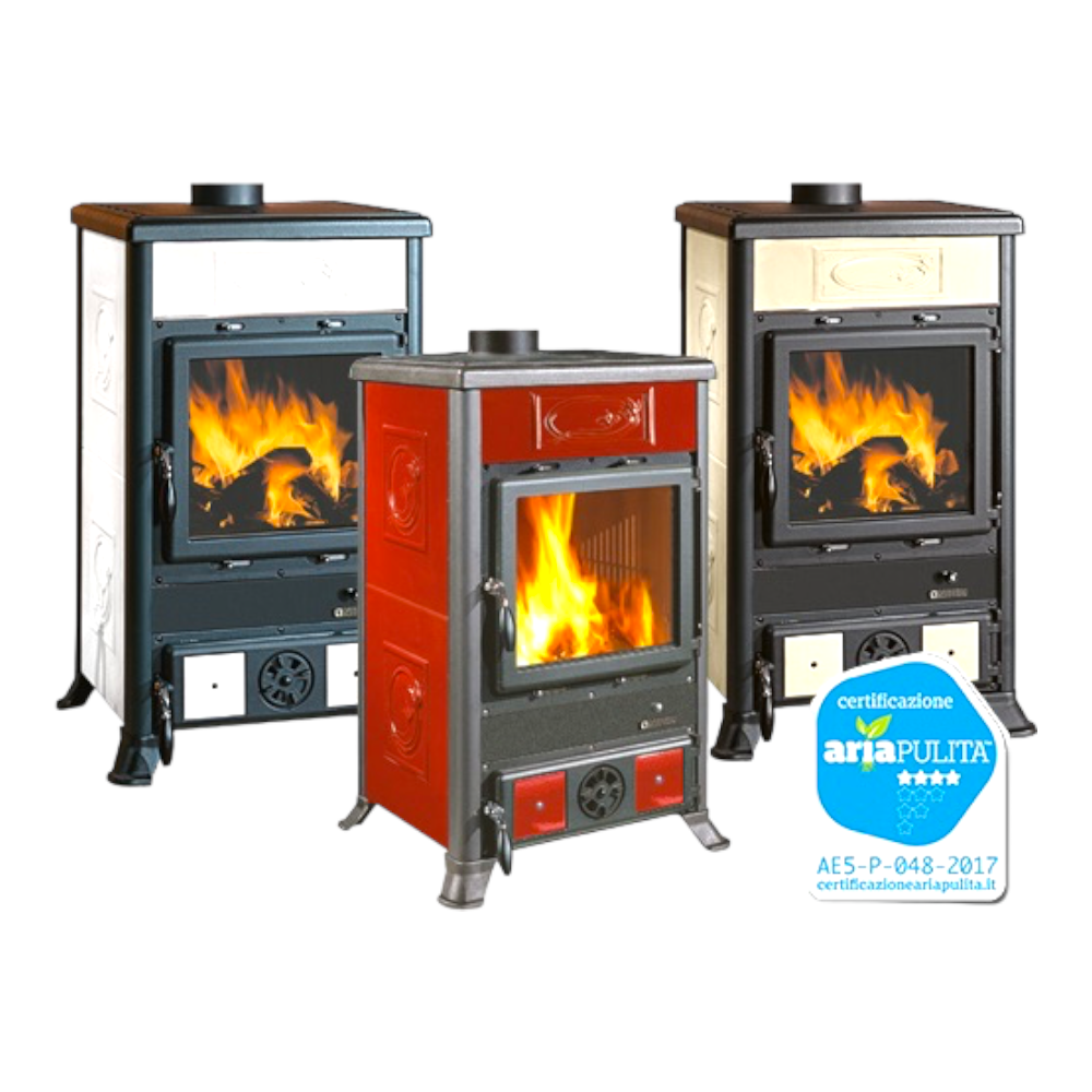 Poêle à bois avec revêtement en majolique 8,8 kW Rossella R1 Liberty Nordica Extraflame 