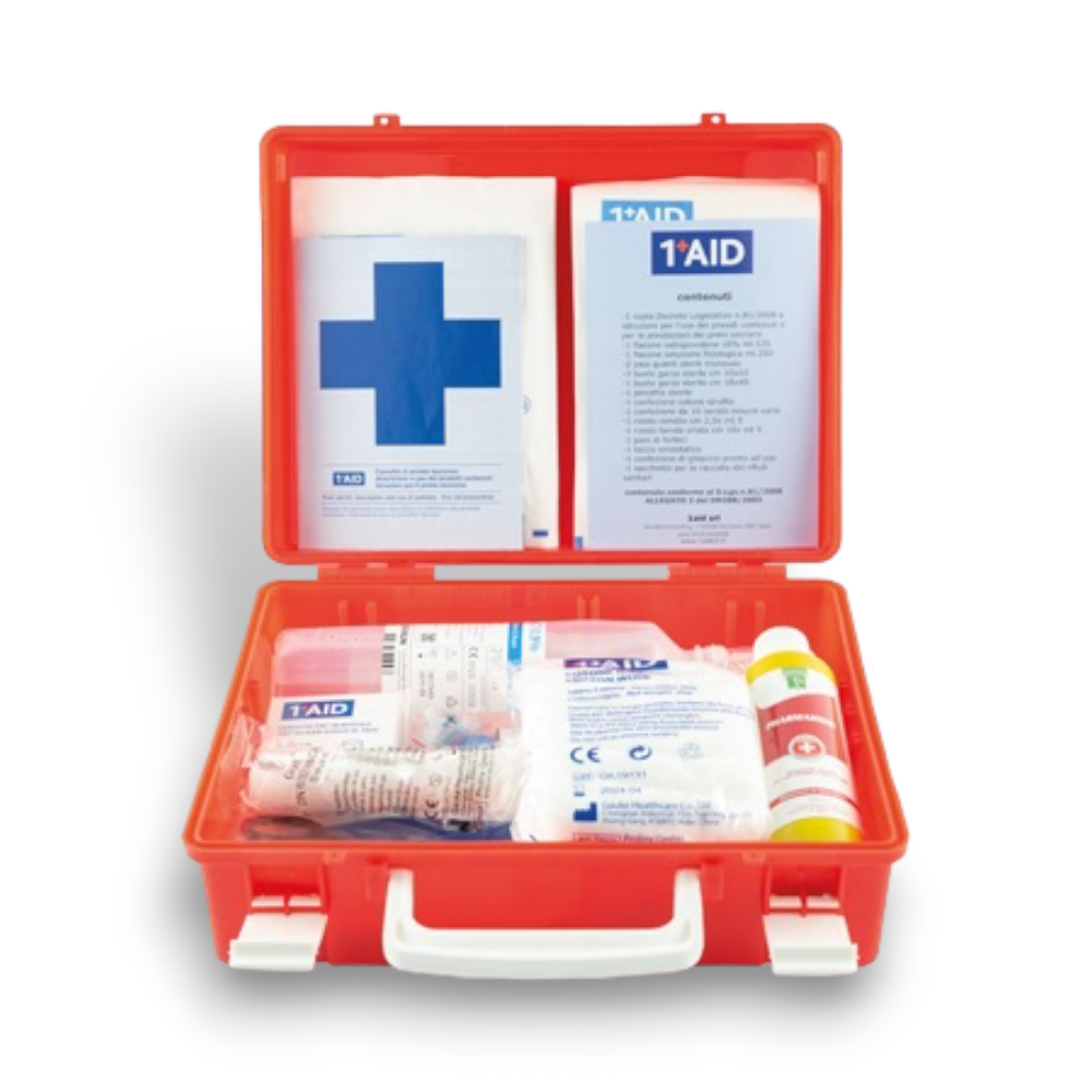 Trousse de premiers secours en mallette avec 16 références médicales et connexion murale C 206