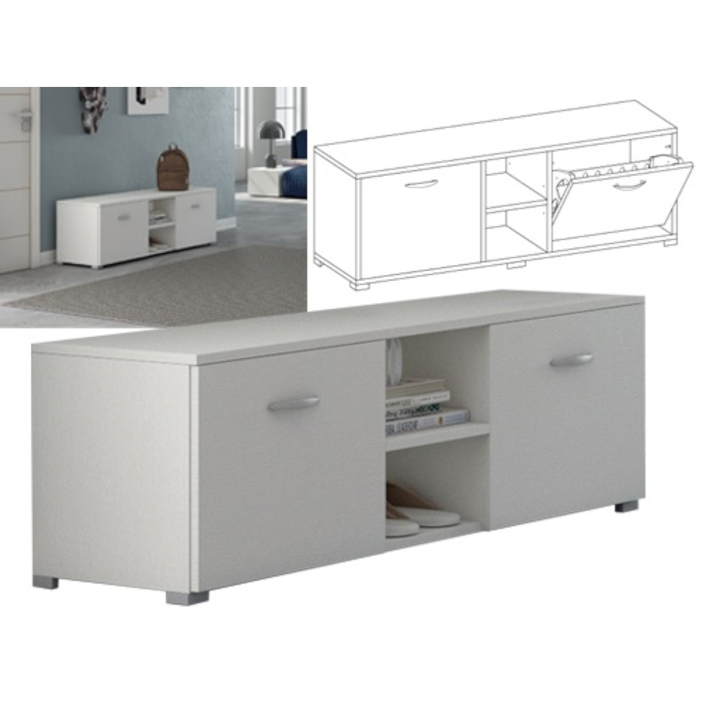 Meuble d'intérieur en bois avec porte range-chaussures et 2 étagères centrales Mingo