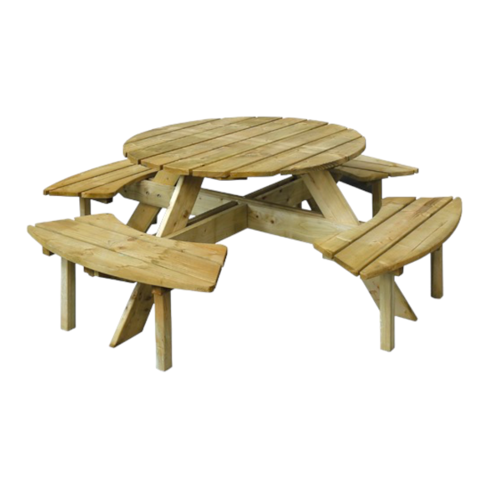 Table ronde avec bancs en bois de pin massif autoclavé 110x186xH68 cm LASA 
