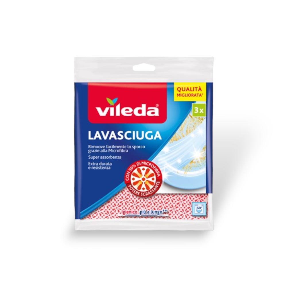 Chiffon microfibre multi-usages 34x34 cm avec traitement antibactérien Odor Step, lot de 3 VILEDA