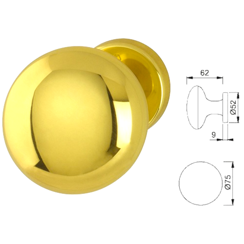 Bouton de poignée en laiton poli Ø75 mm pour portes HOPPE FAMOS