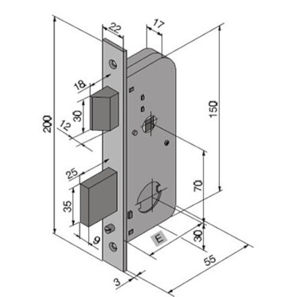 Serrure en acier galvanisé sans cylindre pour portes et portails en fer WELKA 06730000