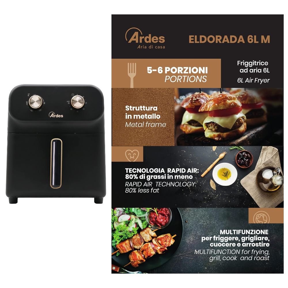 Friteuse à air 6 litres 1700W avec fonction cuisson vapeur Eldorada 6LM Ardes