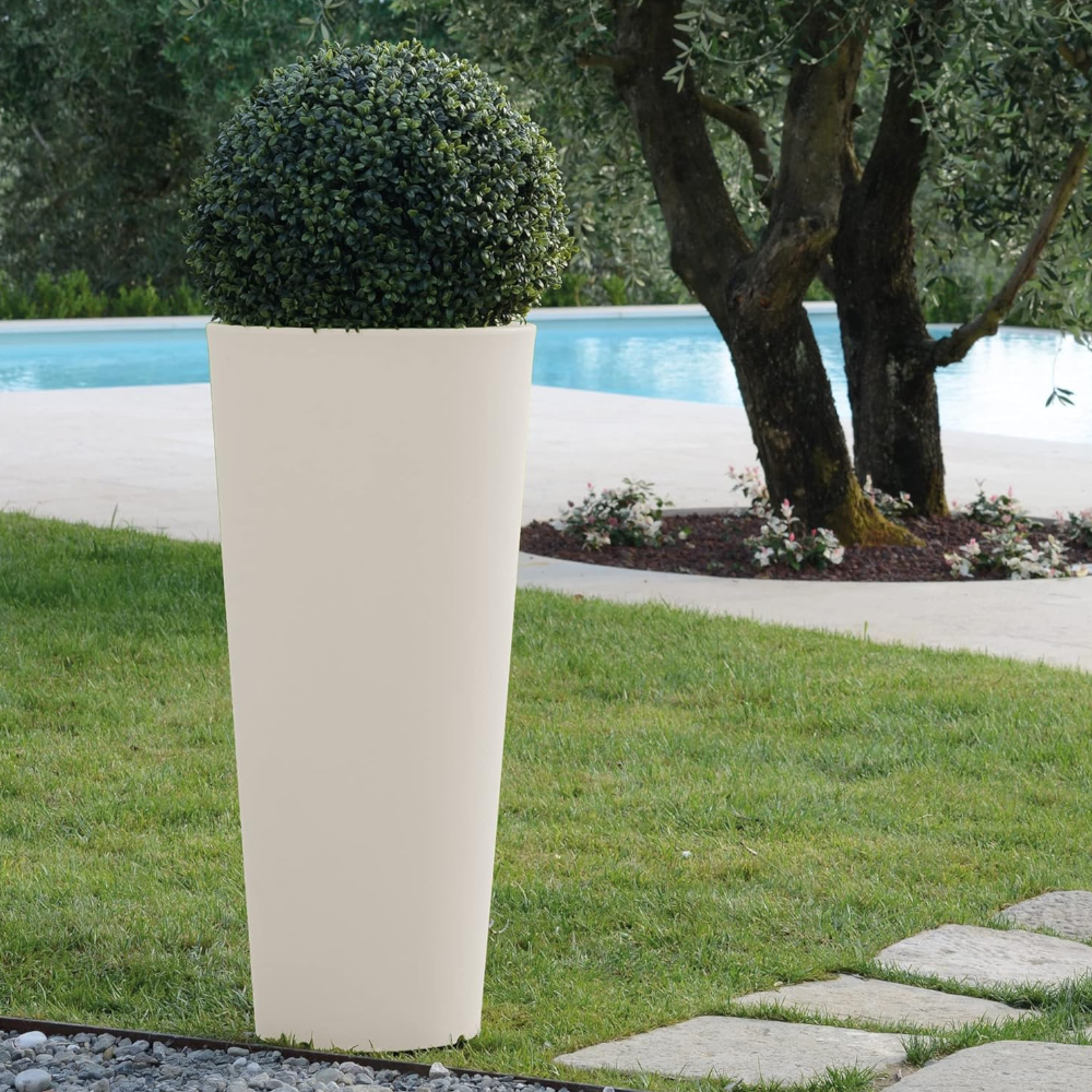 Grand vase conique rond Ø40xH78 cm en résine extérieure résistante avec plateau Tirso Plus GDM amovible