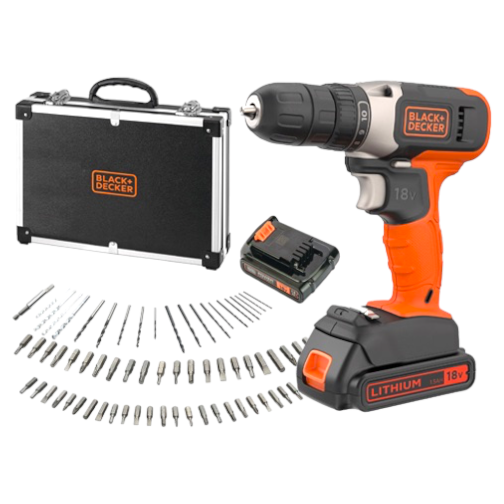 Visseuse sans fil 18V avec 72 accessoires et 2 piles + coffret premium DCD 001 C2AFC Black&amp;Decker