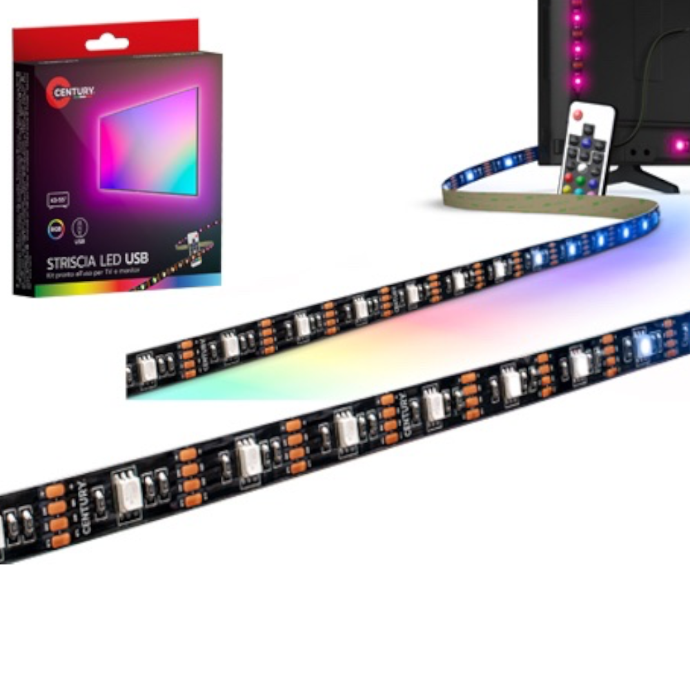 Bande adhésive LED USB RGB 4W couleur arc-en-ciel, rouleau de 3 m avec télécommande Century