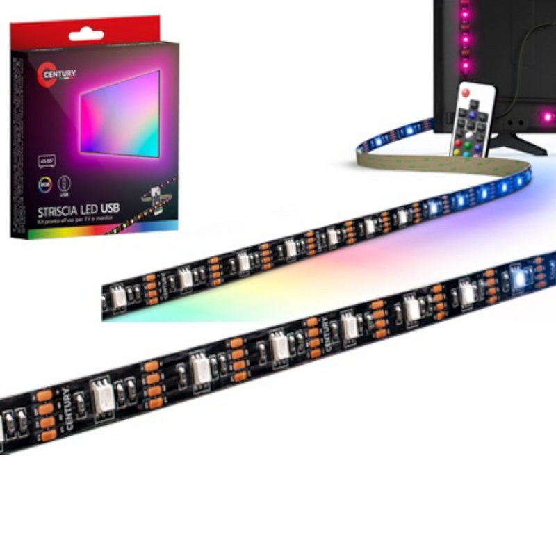 Striscia adesiva led USB colorata arcobaleno RGB 4W rotolo 3 mt con telecomando Century
