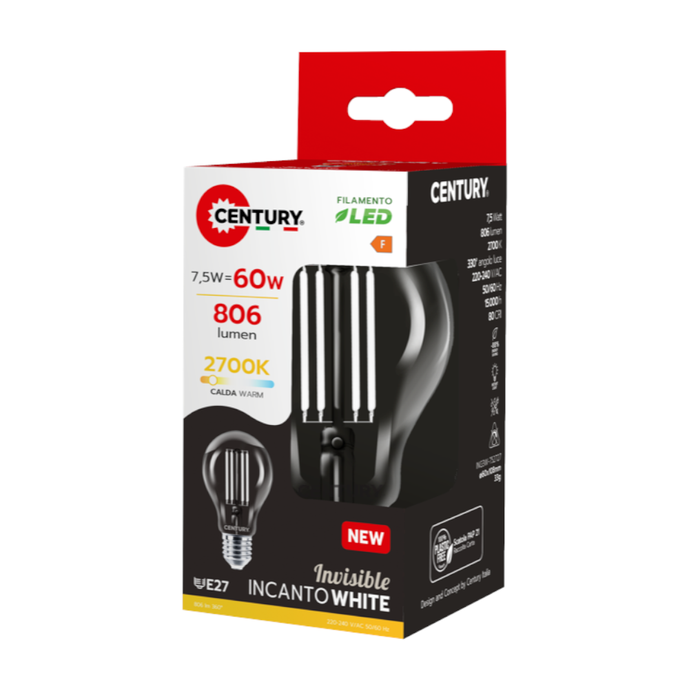 Ampoule LED d'intérieur Century à filament en forme de larme blanche 