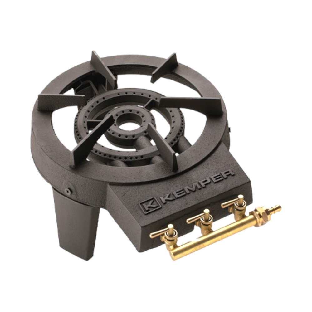 Cuisinière à gaz en fonte avec double brûleur 8,6 kW et support Kemper amovible 