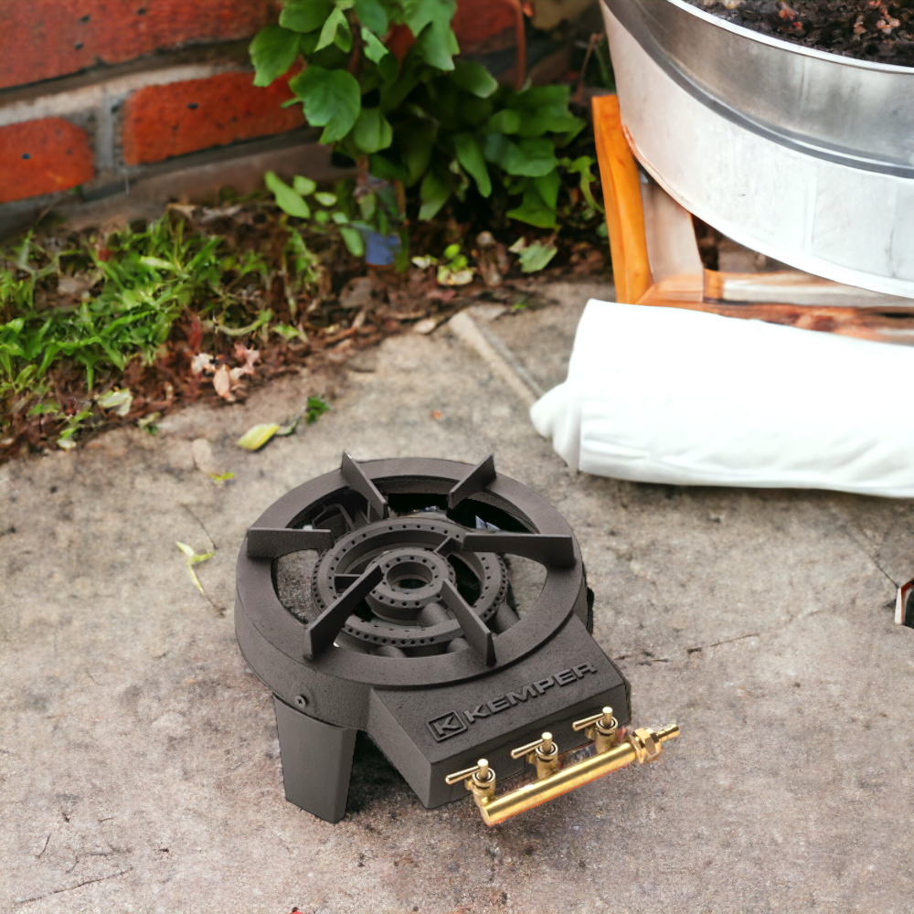 Cuisinière à gaz en fonte avec double brûleur 8,6 kW et support Kemper amovible 