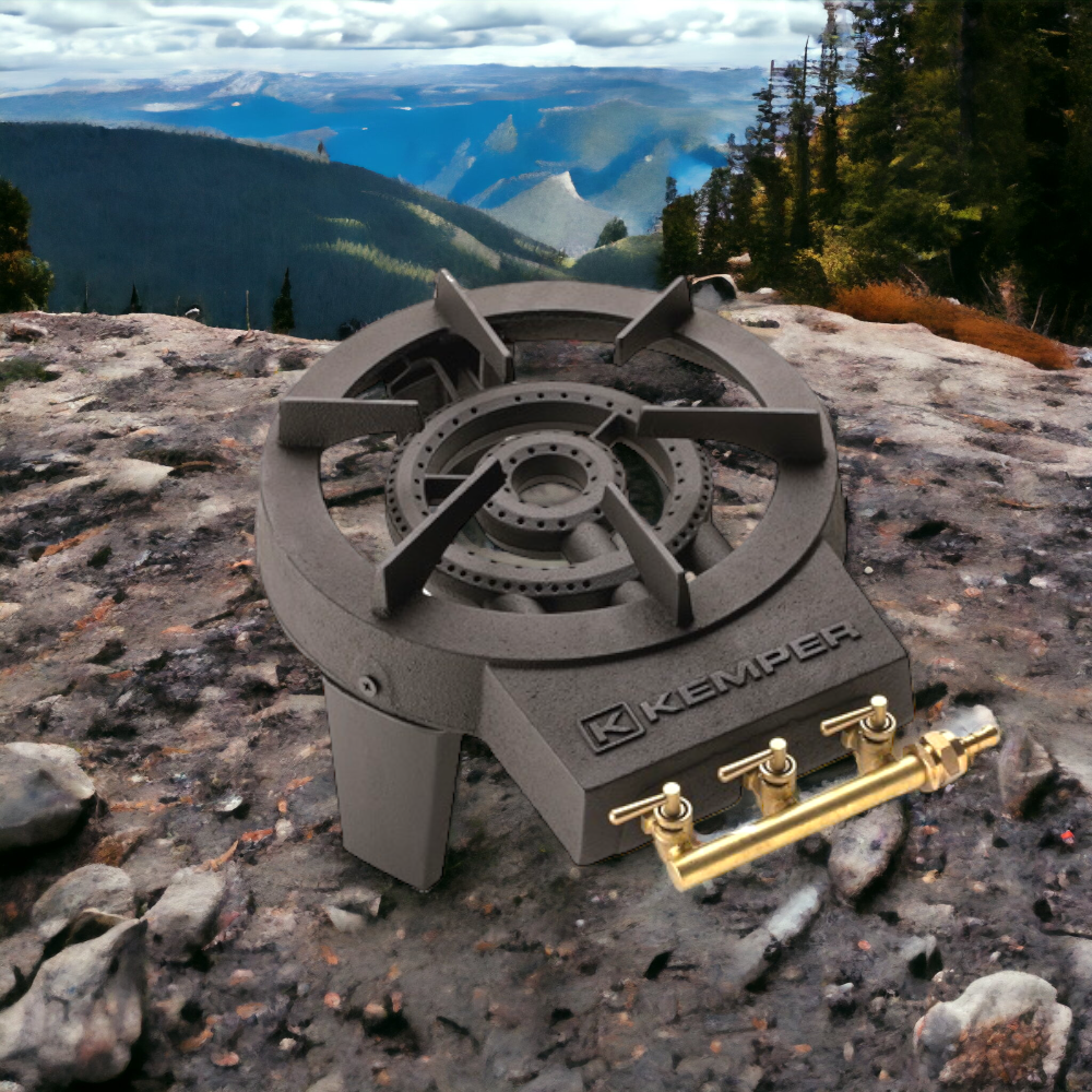 Cuisinière à gaz en fonte avec double brûleur 8,6 kW et support Kemper amovible 