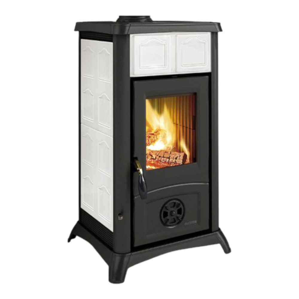 Poêle à bois avec structure en fonte et revêtement extérieur en majolique, système de post-combustion de 6 kw Gemma Liberty Nordica