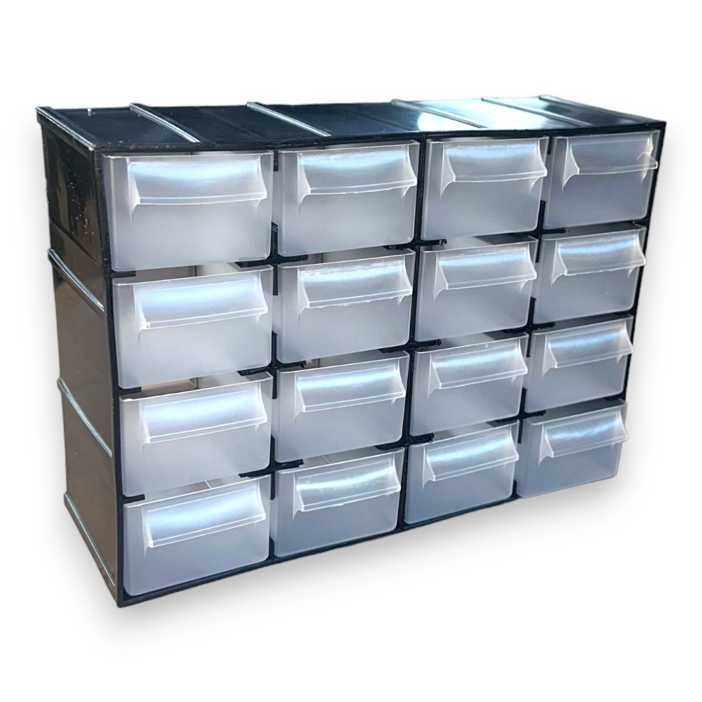 Commode rangement empilable pour petites pièces emboîtables avec 16 tiroirs 22x8,5xH15,6 cm