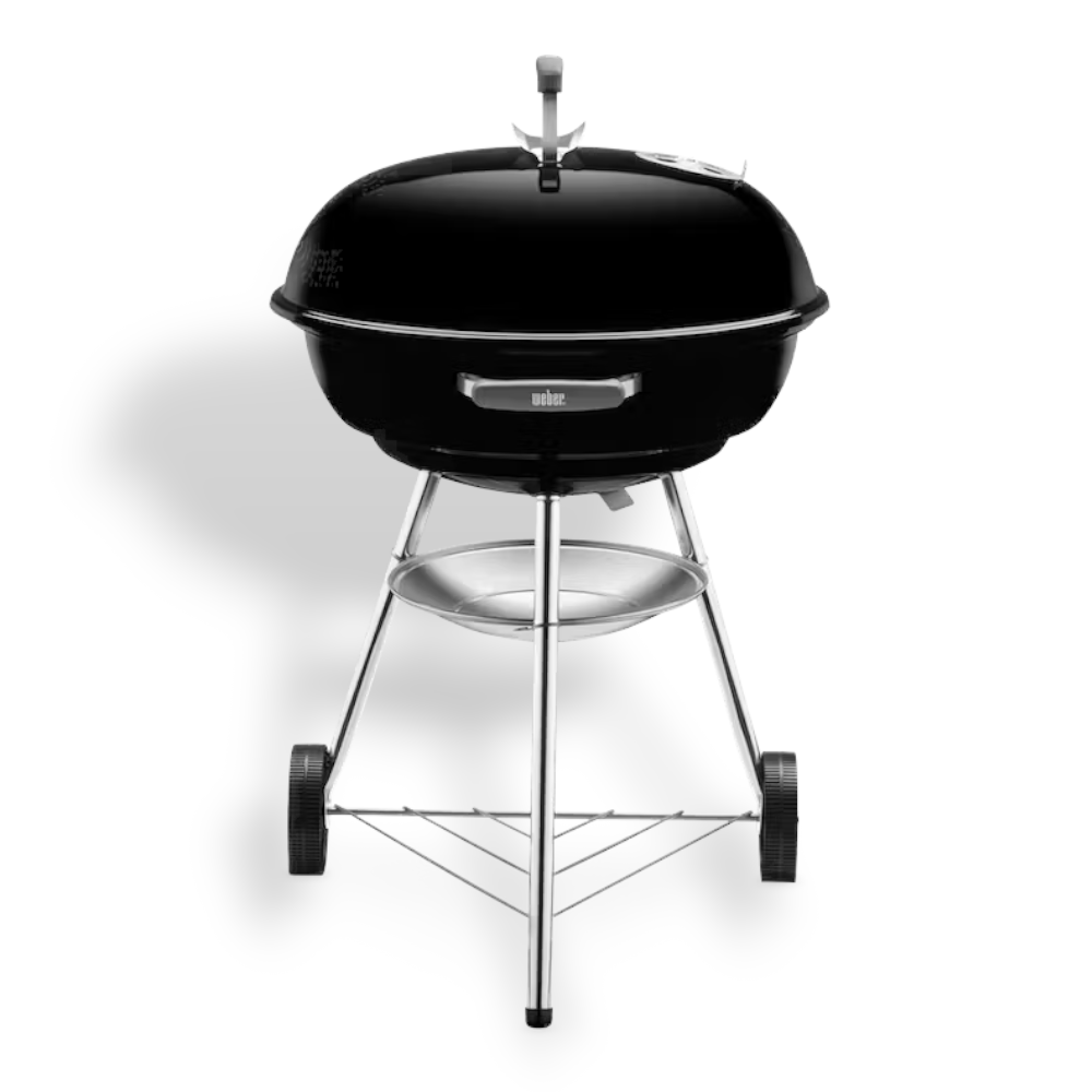 Barbecue à charbon rond avec roulettes et bouilloire compacte originale Weber, grille en acier chromé