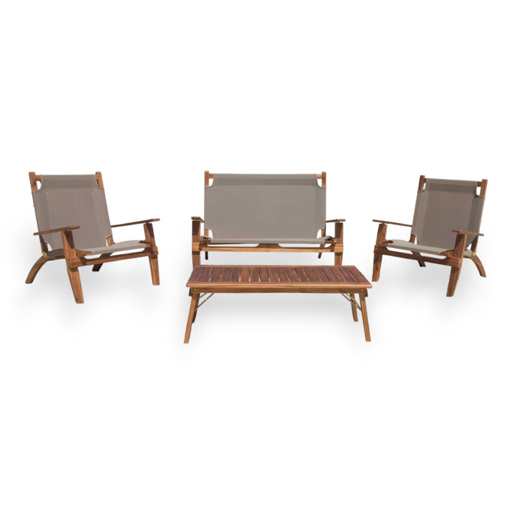 Salon de jardin extérieur en bois d'acacia avec assise en polyester Summer Fresh