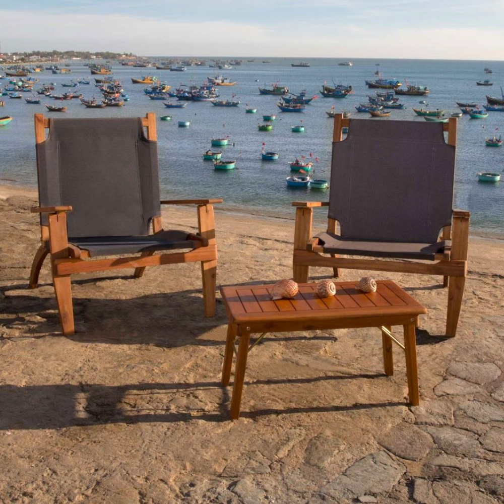 Salon de jardin extérieur en bois d'acacia avec assise en polyester Summer Fresh