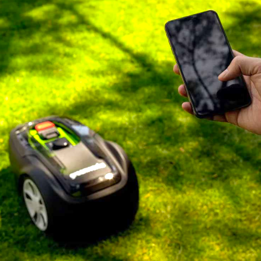 Robot coupe-herbe sur batterie 48V contrôlable à distance avec application Couverture de 450 m2 Greenworks OPTIMOW 4