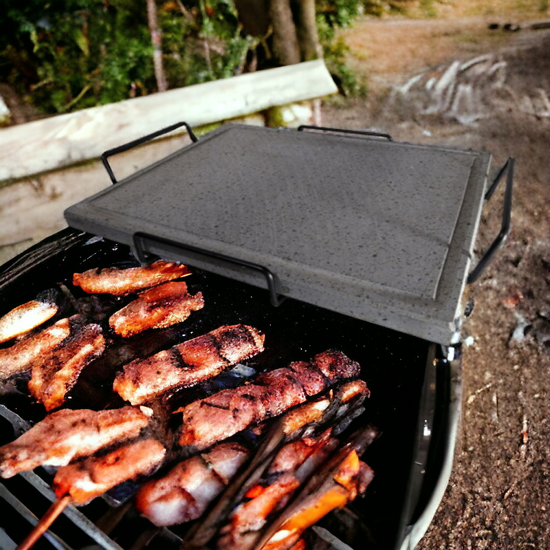 Pietra lavica ollare bistecchiera per cottura carne pesce su fornelli e BBQ con stand in ferro 525.01