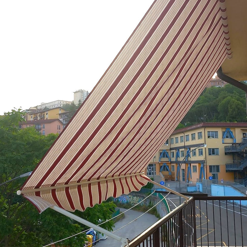 Tenda da balcone para sole a caduta 300x250 cm bordeaux e crema a righe con profili in alluminio