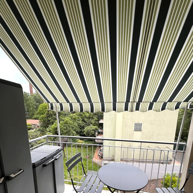 Tenda da balcone para sole a caduta 300x250 cm verde e crema a righe con profili in alluminio