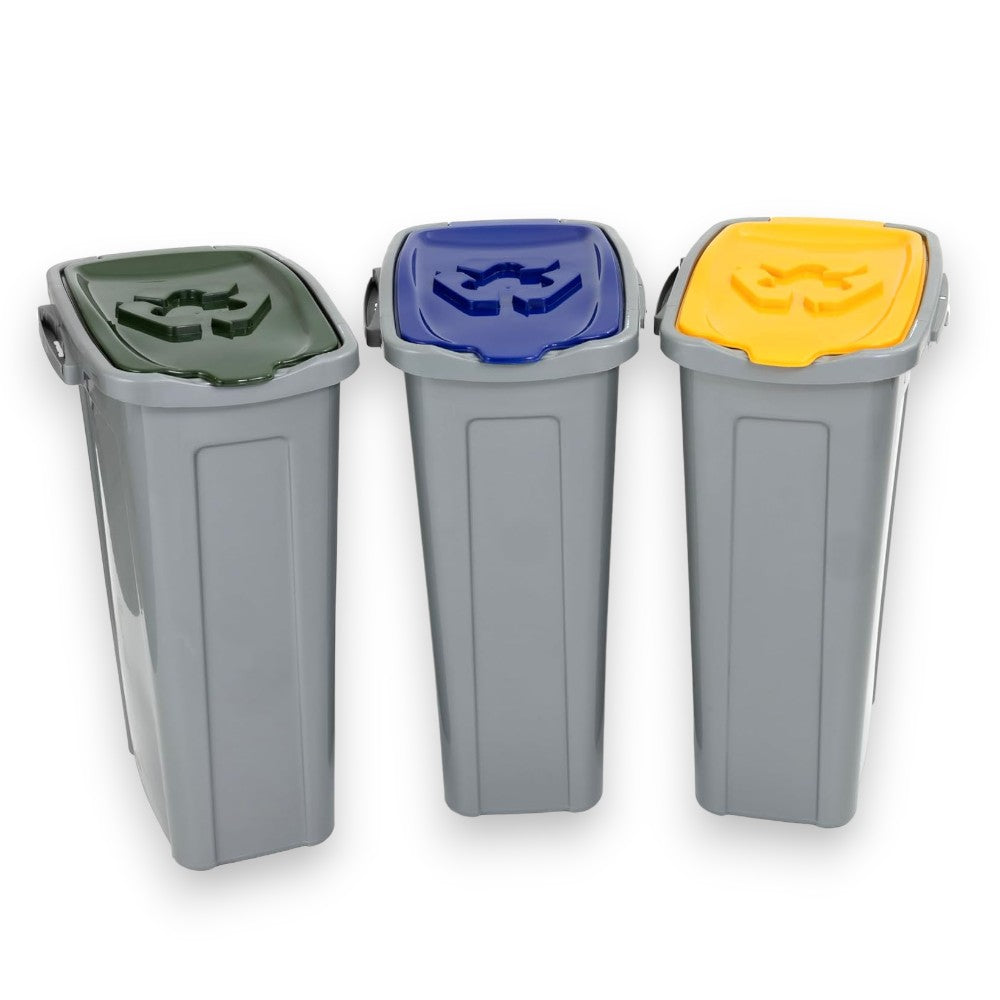 Poubelles de 105 litres pour la collecte sélective des déchets avec étiquettes adhésives, lot de 3 pièces