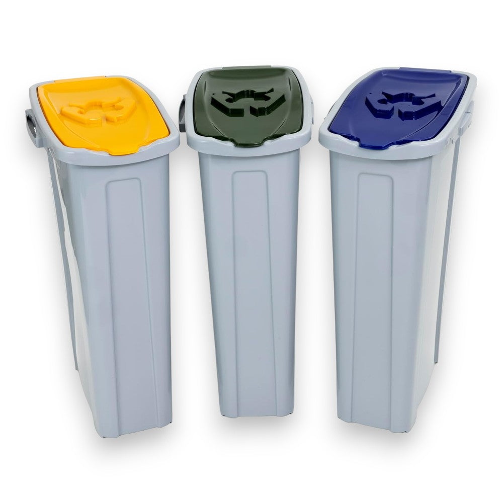 Poubelles de 105 litres pour la collecte sélective des déchets avec étiquettes adhésives, lot de 3 pièces