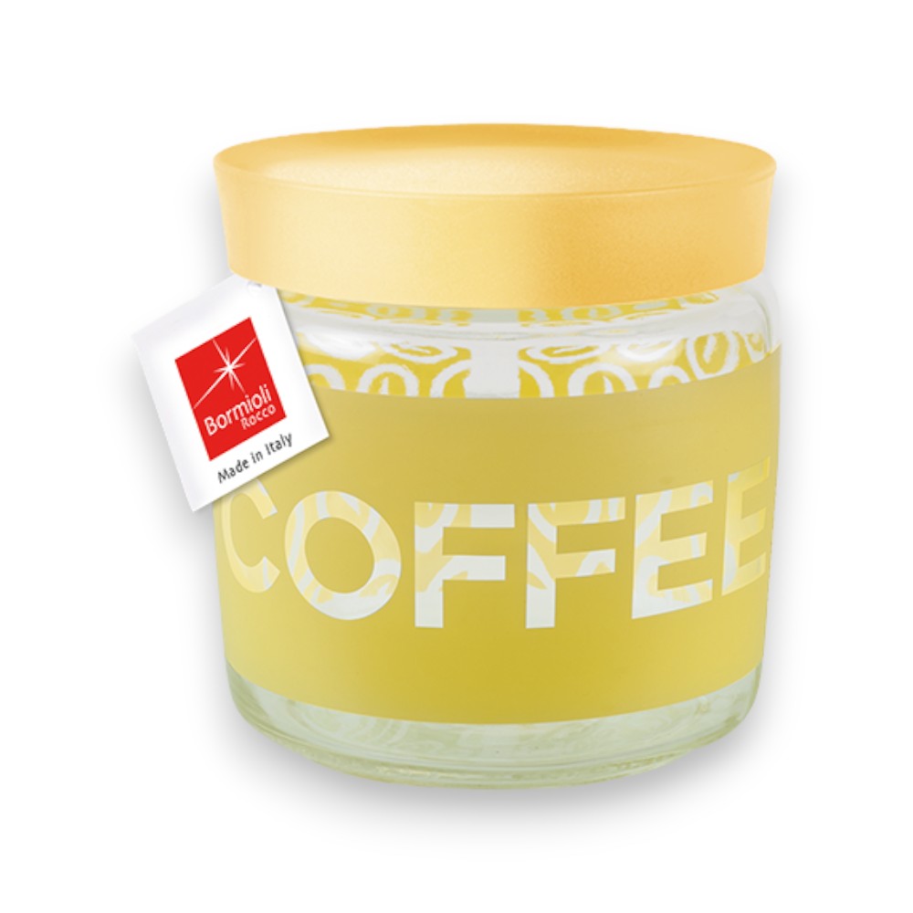 Pot à café en verre 75cl avec décor jaune soft touch et bouchon pression Giara