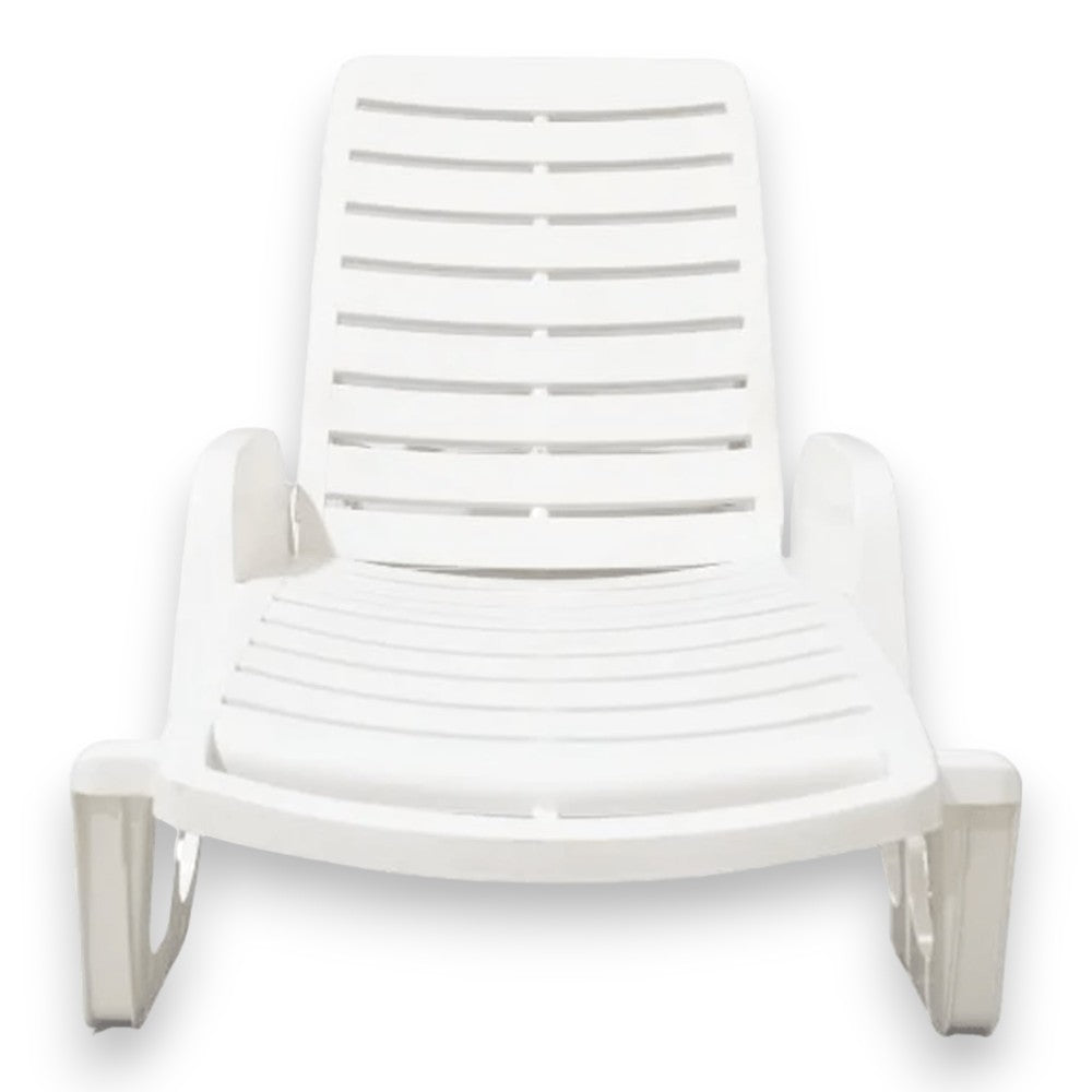 Chaise longue d'extérieur en résine avec dossier inclinable et empilable Blanc.