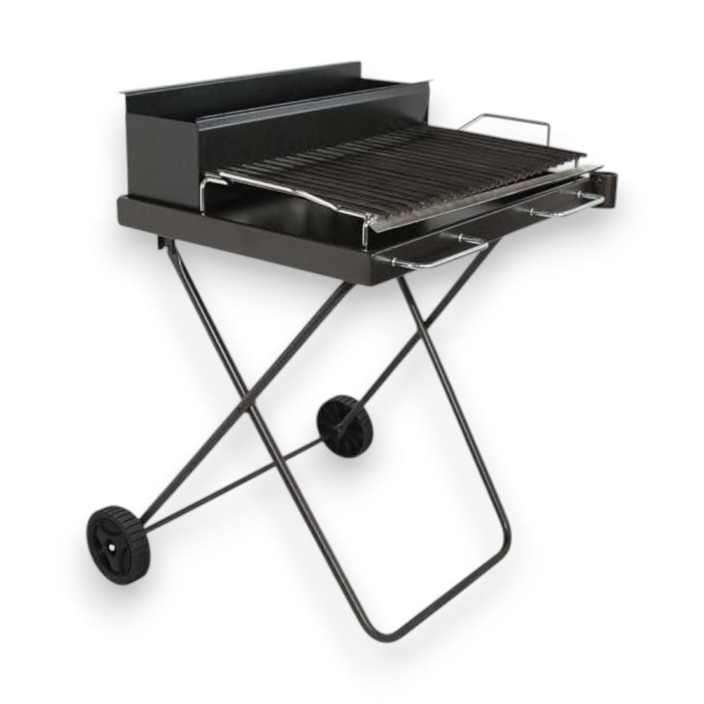 Barbecue a legna salvaspazio da campeggio con griglia pesante in acciaio inox gambe chiudibili e ruote Kart