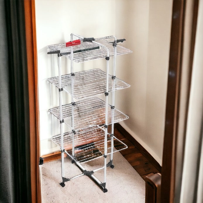 Étendoir à linge tour 4 étagères pliables en acier peu encombrant avec roulettes Vileda Modular 4