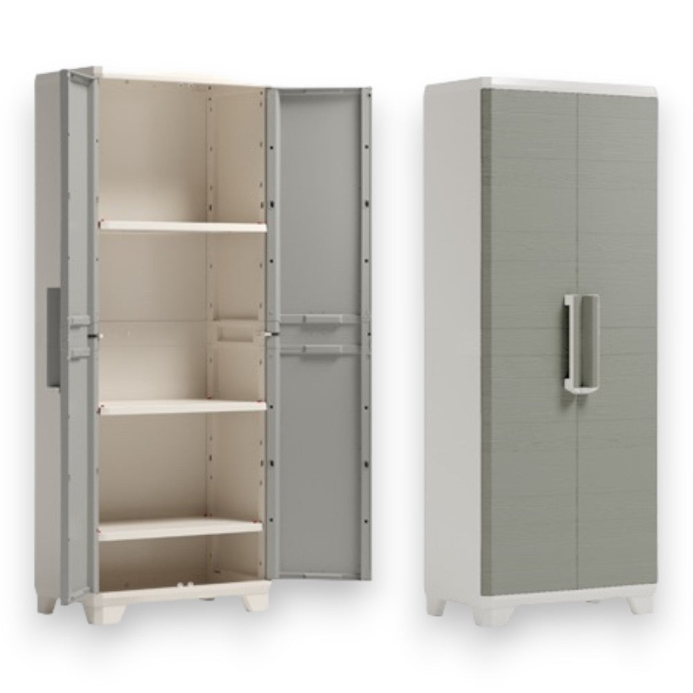 Armoire d'extérieur en résine avec 2 portes effet bois verrouillables avec cadenas Linear Wood Keter 