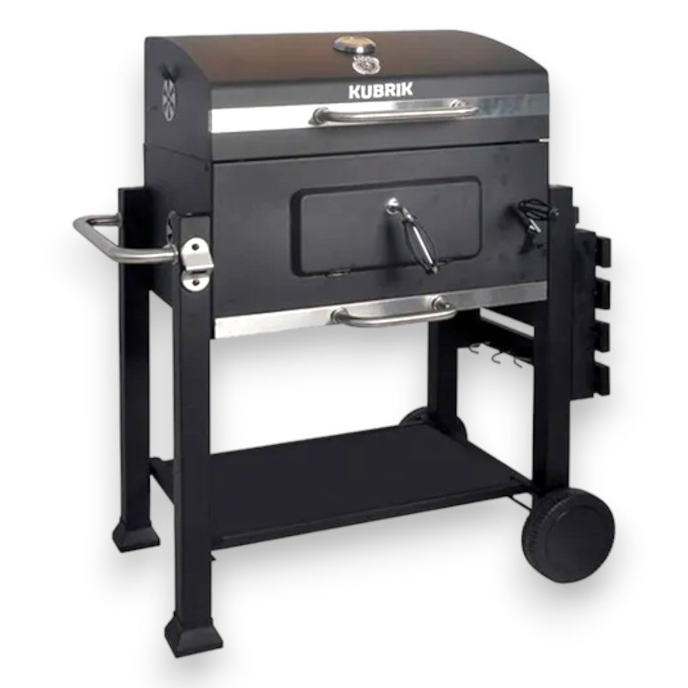 Barbecue à charbon en acier 2 grilles réglables en hauteur avec roulettes Kubrik