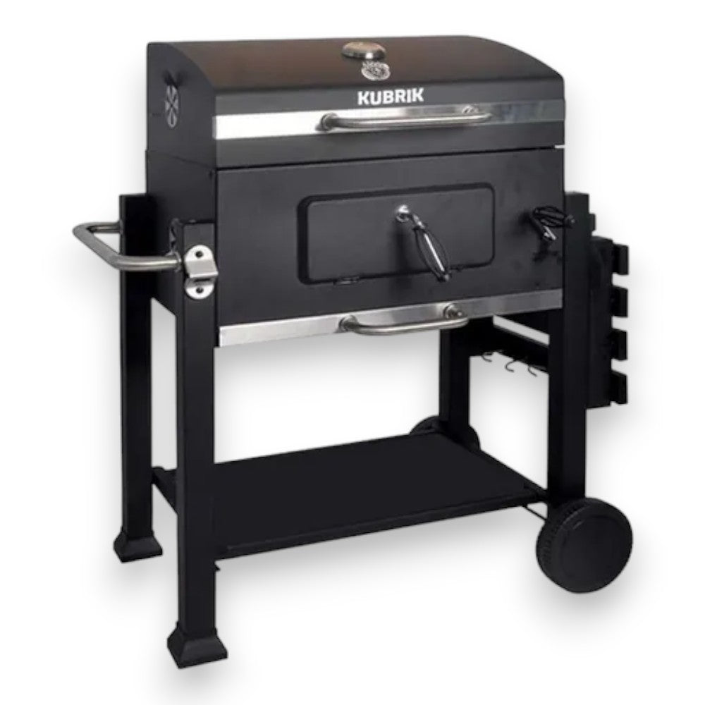 Barbecue à charbon en acier 2 grilles réglables en hauteur avec roulettes Kubrik