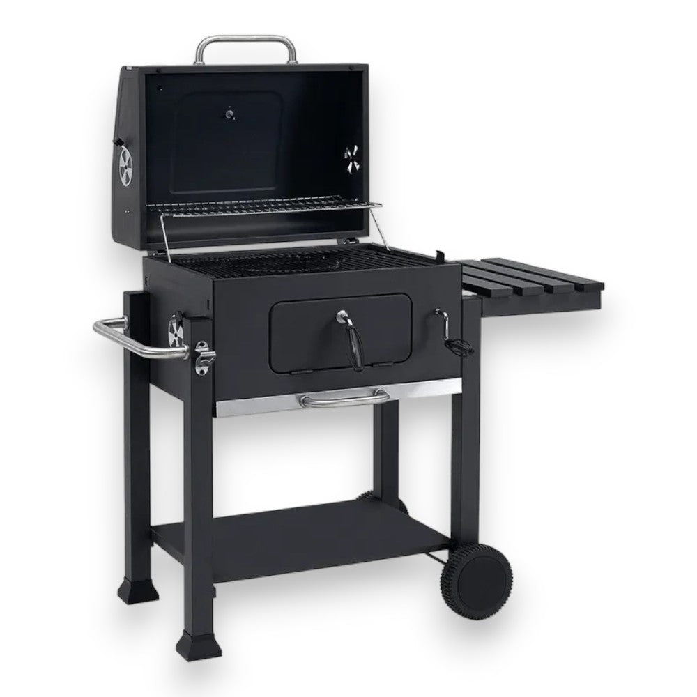 Barbecue à charbon en acier 2 grilles réglables en hauteur avec roulettes Kubrik