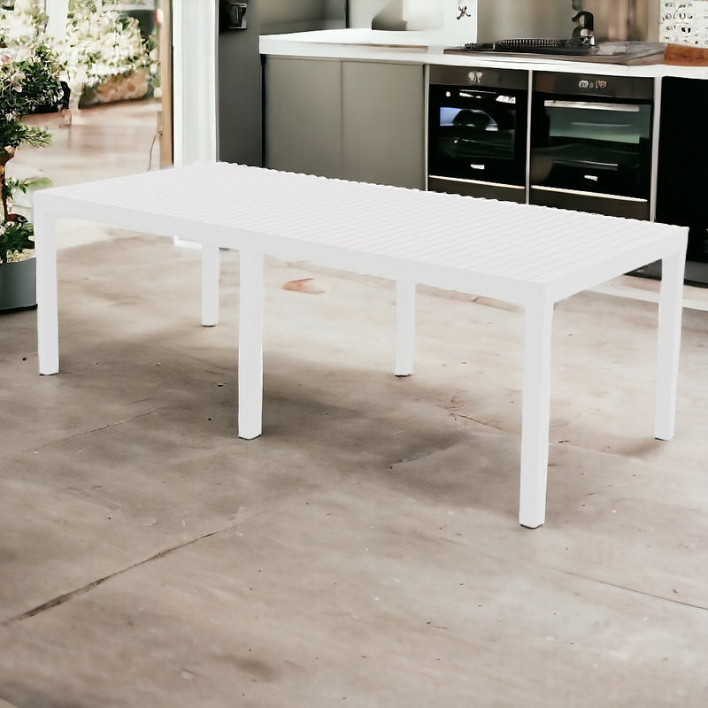 Tavolo in resina da esterno 6 gambe giardino estensibile allungabile effetto doghe bianco Indo