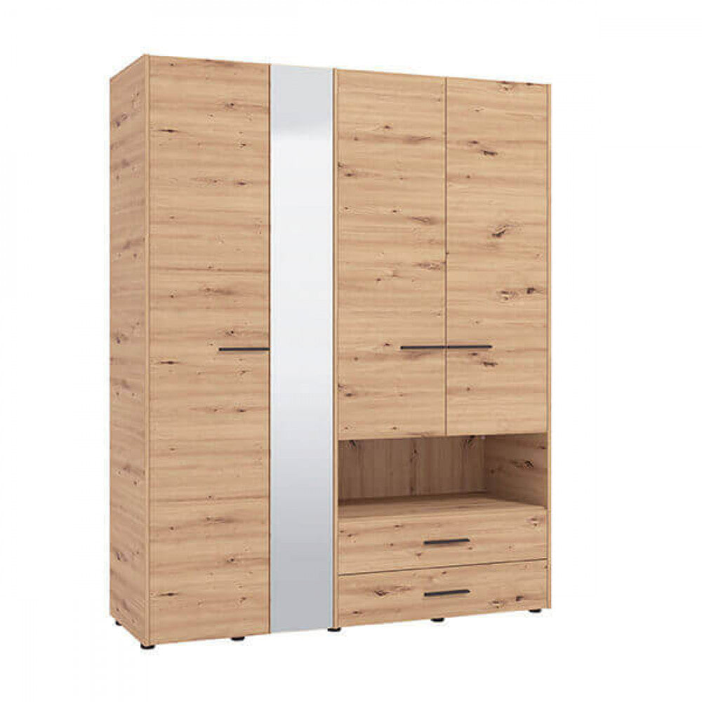 Armoire à 3 portes et 2 tiroirs en bois mélaminé bilaminé avec compartiment de rangement Silvian