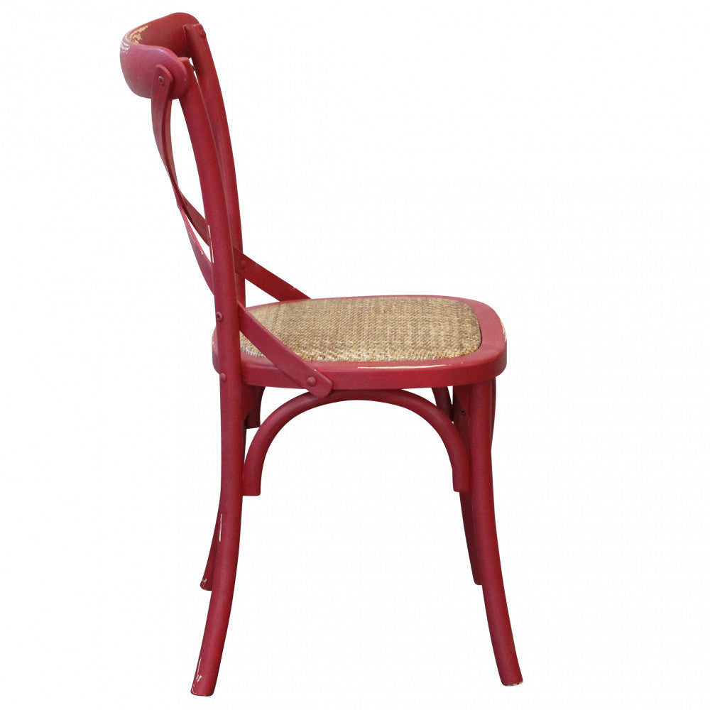 Sedia da pranzo in legno con schienale a croce e seduta in rattan 46x42xH87 cm Cross