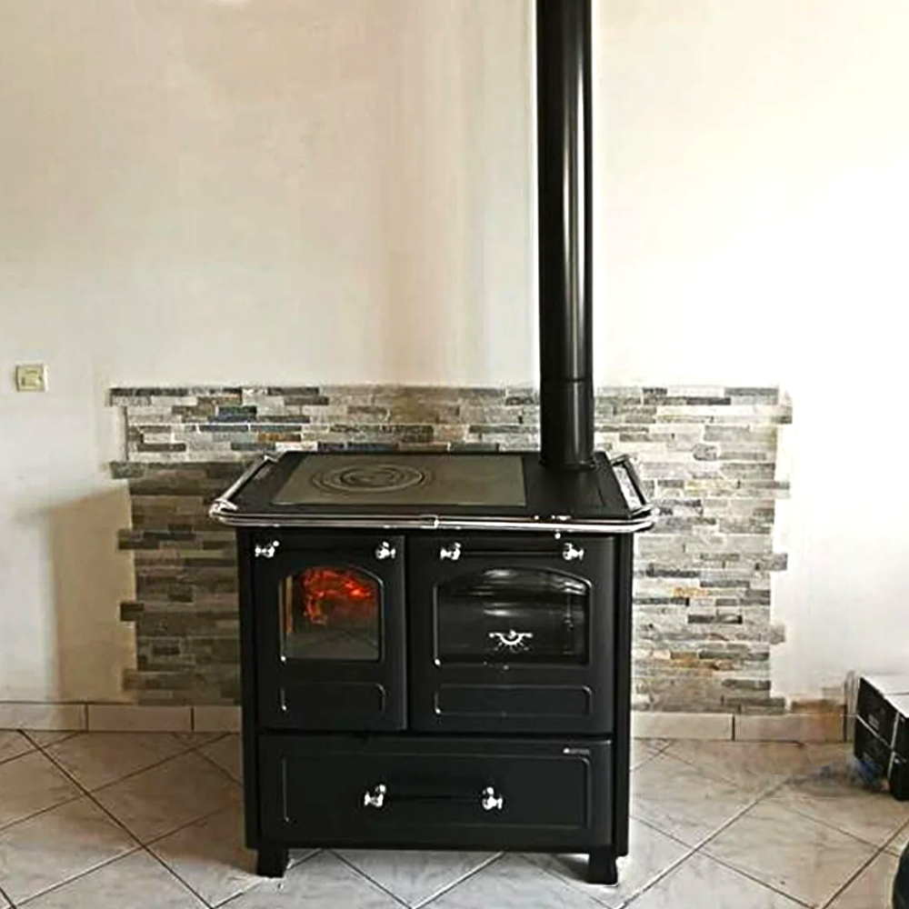 Poêle à bois 7,5 kW en acier émaillé avec four et plaque de cuisson en fonte Famille Nordica