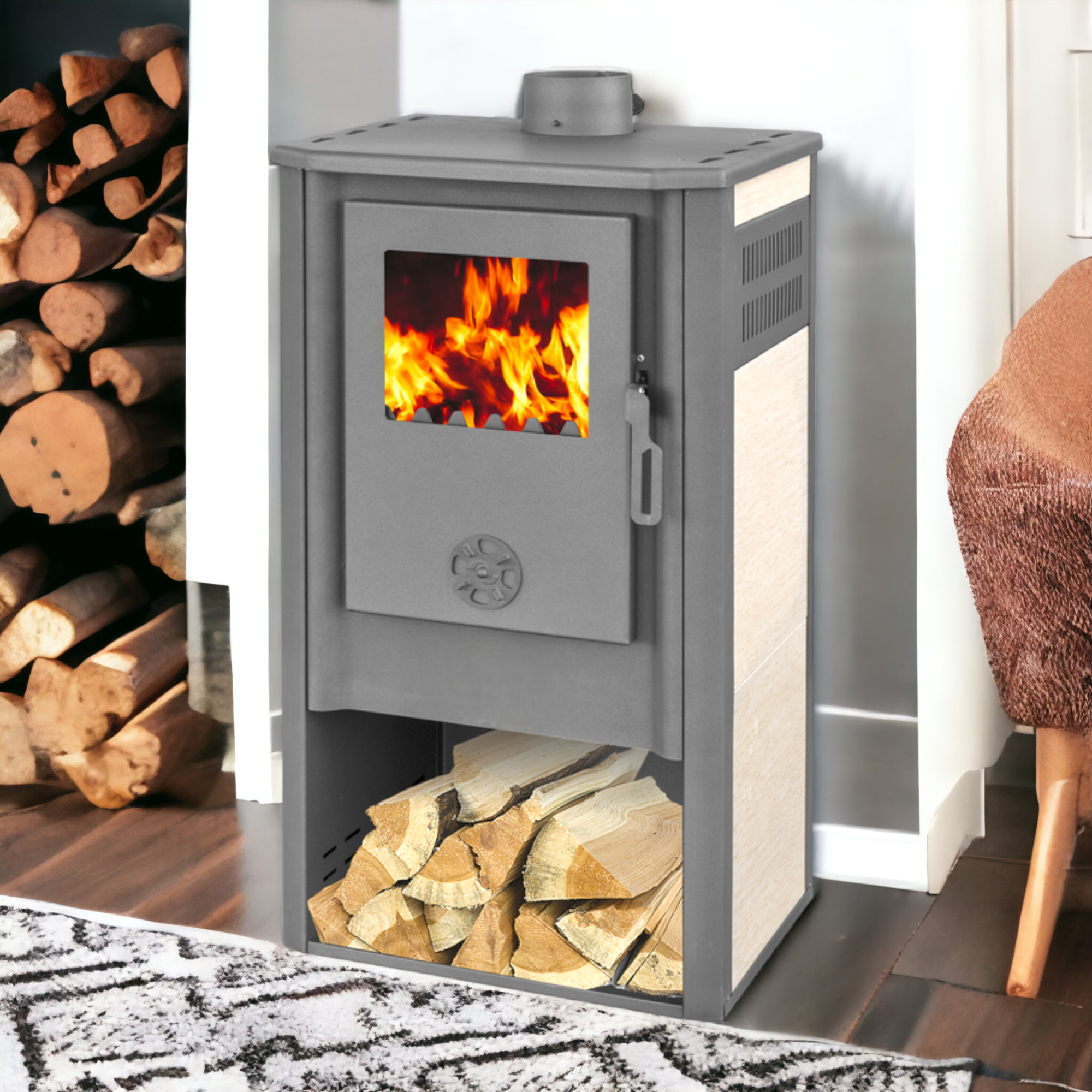 Poêle à bois Kursal King De Luxe avec revêtement en faïence 7,2 kw