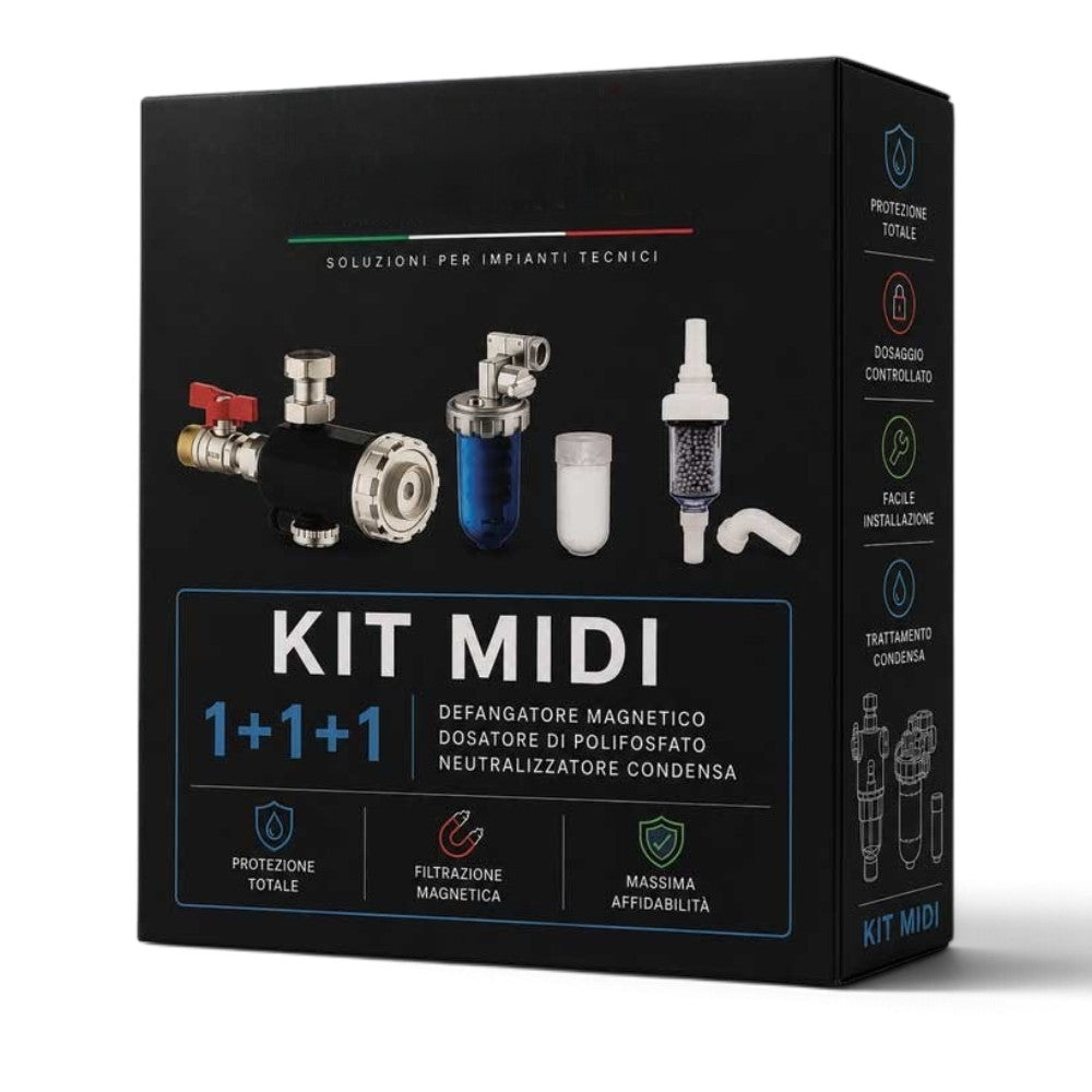 Kit sottocaldaia 3 Pezzi con defangatore magnetico, dosatore anticalcare e neutralizzatore condensa